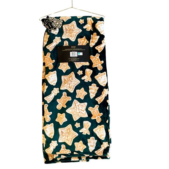 Rachel Roy Christmas Green Gingerbread Cookie Plush Oversized Throw Blanket New - Picture 13 of 15